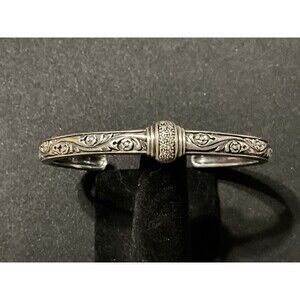 Lyric 925 Sterling Silver Cuff Bracelet 20g  Filigree Diamond Accents 6.25
